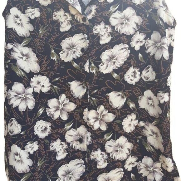 Vtg 90's Notations Top Preppy Sleeveless‎ Button Down Black Cream Floral Sz S - Picture 6 of 7
